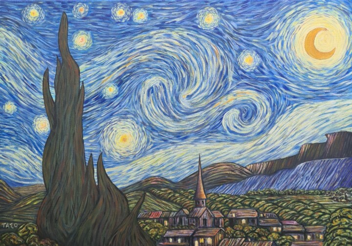 starry night 绘画, 19.7x27.6 in
