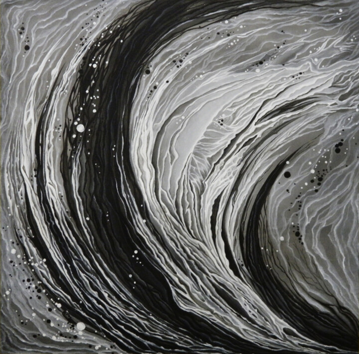 Black and White Abstract lace splash 1 绘画, 19.7x19.7 in