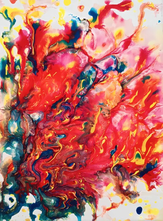 Printmaking titled "Metaphysical red pa…" by Diana Dimova - Traxi, Original Artwork, Acrylic