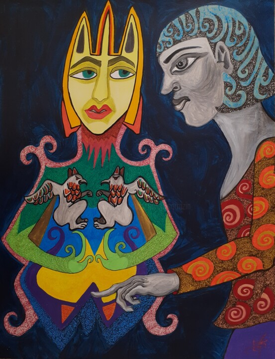 La Petite fille et le Génie 绘画, 25.6x19.7 in