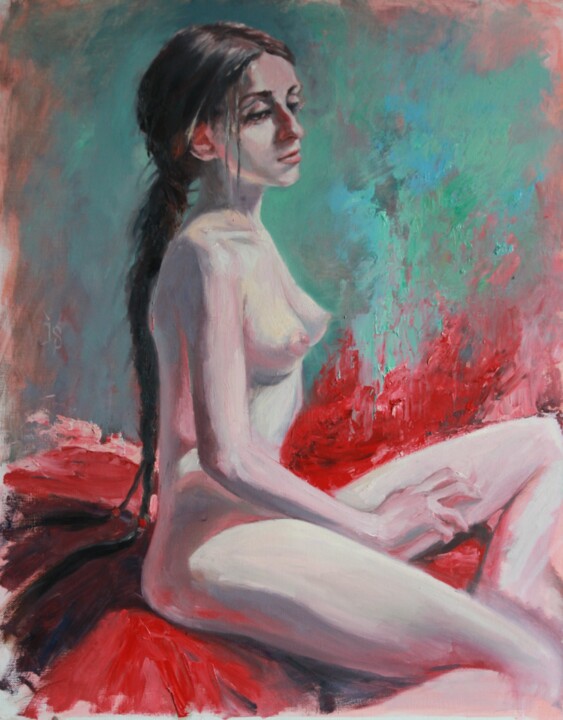 Girl with braids 绘画, 35.4x27.6 in