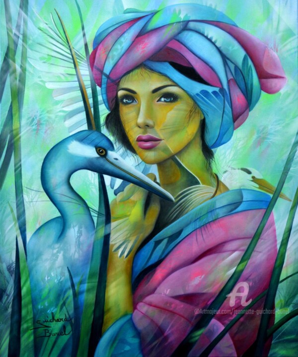 Peinture intitulée "Au milieu des rosea…" par Jeannette Guichard-Bunel, Œuvre d'art originale, Huile Monté sur Châssis en bo…