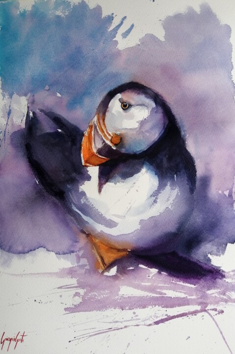 puffin Painting, 20.9x13.8 in