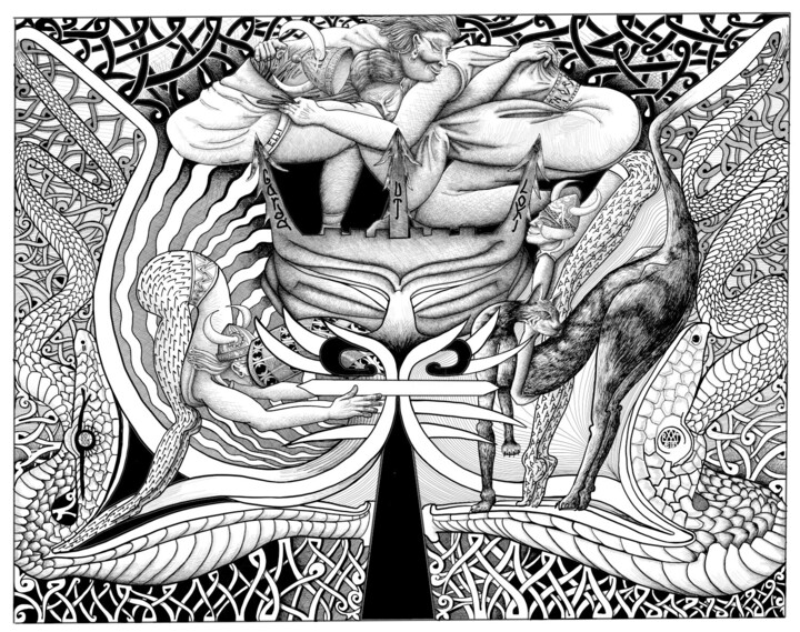 Digital Arts titled "Thorr et la corne à…" by Yann Artès, Original Artwork, Digital Painting
