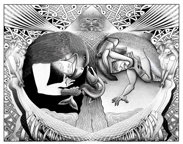 Digital Arts titled "Thorr et le saumon" by Yann Artès, Original Artwork, Digital Painting