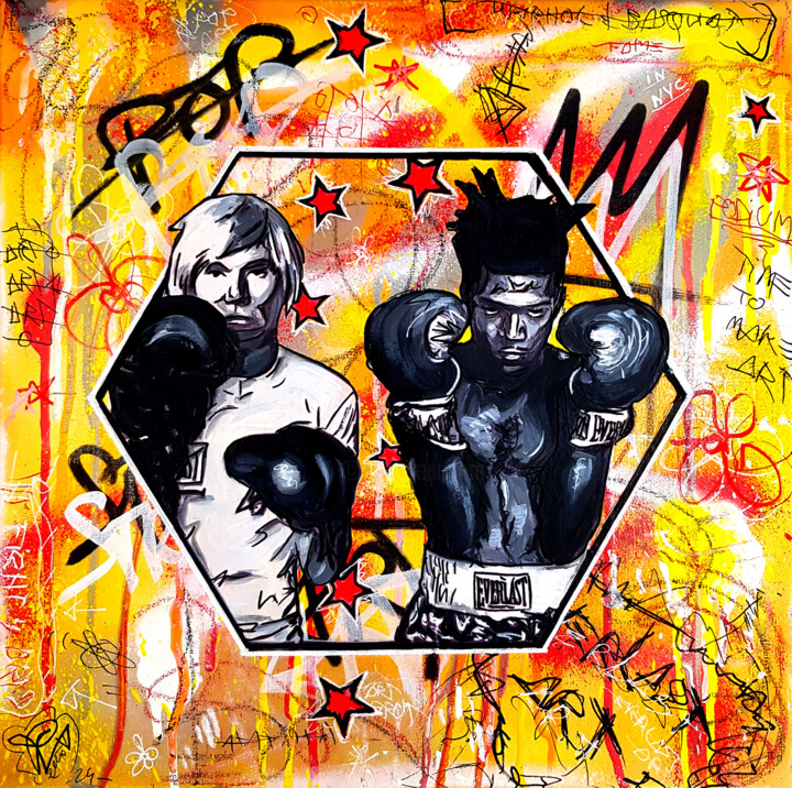 Tableau Street Art Basquiat Warhol Pop Art Sur Toile Unique 绘画, 15.8x15.8 in