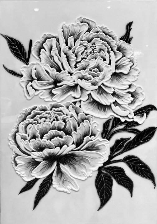 Monochrome Peony Dreams Tablo, 59,1x35,4 in