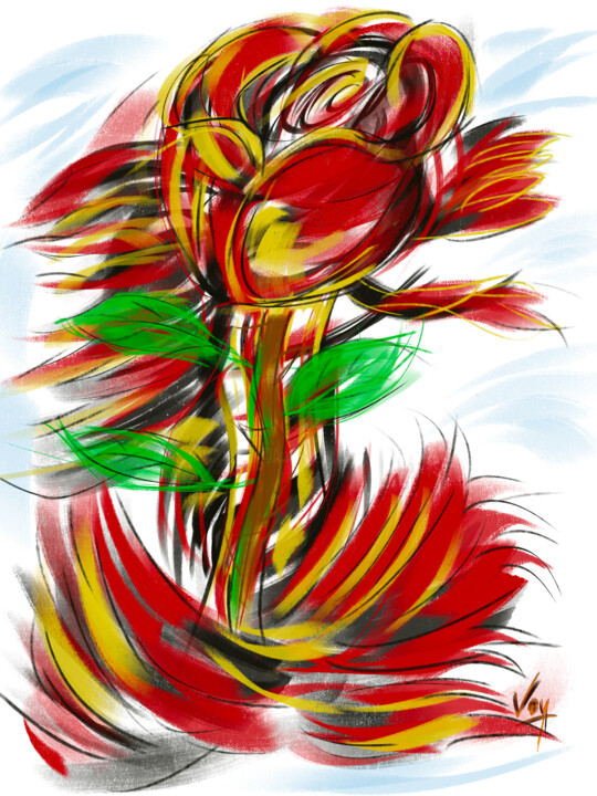 Arts numériques intitulée "Rose vif 1" par Voy, Œuvre d'art originale, Peinture numérique