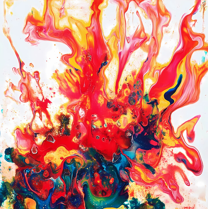 Printmaking titled "Abstract red and or…" by Diana Dimova - Traxi, Original Artwork, Acrylic