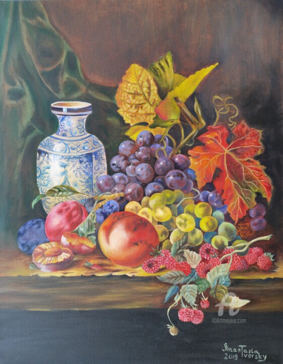 Fruits of Timeless Elegance: After Ladell. Oil on Canvas. Pittura, 28x22 in