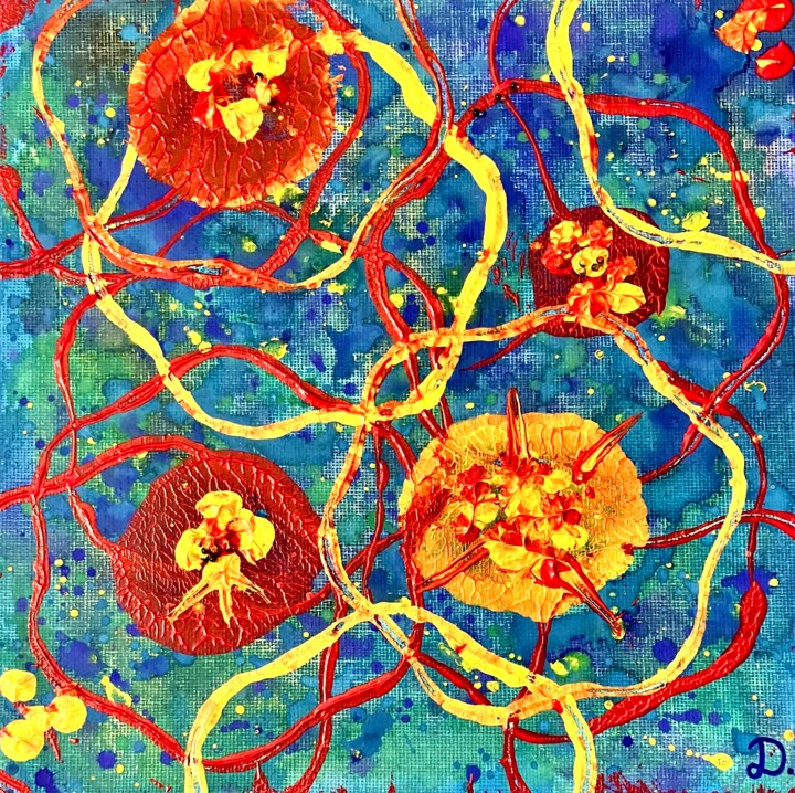 Blue Bloom 绘画, 7.9x7.9 in