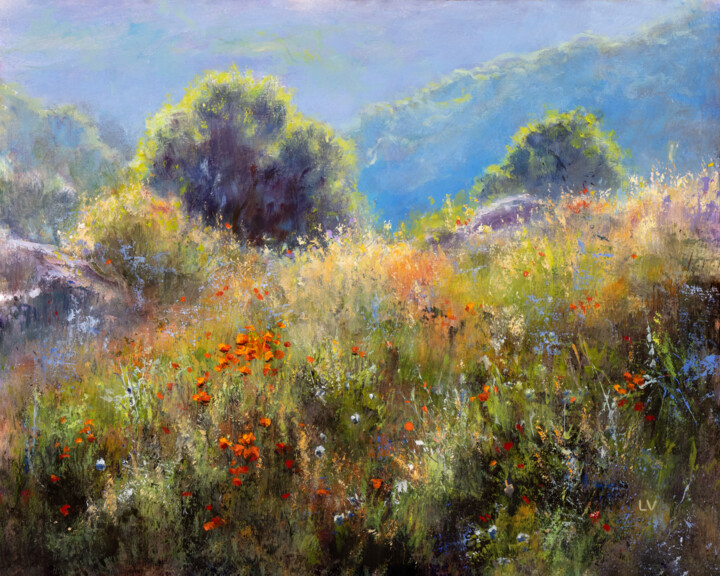 Painting titled "Cheerful wildflower…" by Lucia Verdejo, Original Artwork, Oil Mounted on Wood Panel