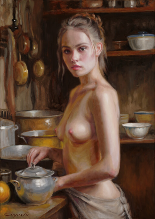 PARLORMAID COOKING 绘画, 25.6x18.1 in