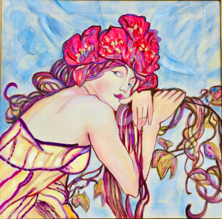 Naïade aux pivoines rouges 绘画, 24.4x24.4 in