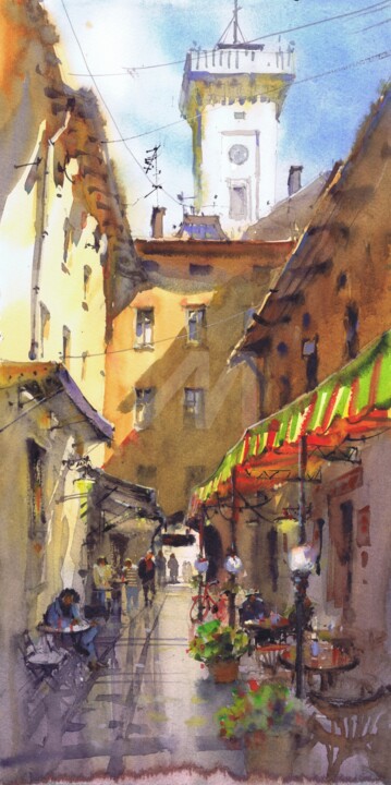 At the Street Café 绘画, 15.8x7.9 in