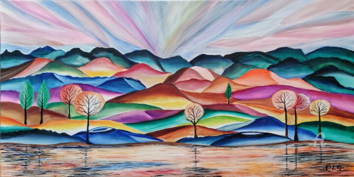 Painting titled "Terres Inconnues" by Patrice Le Gall, Original Artwork, Oil Mounted on Wood Stretcher frame