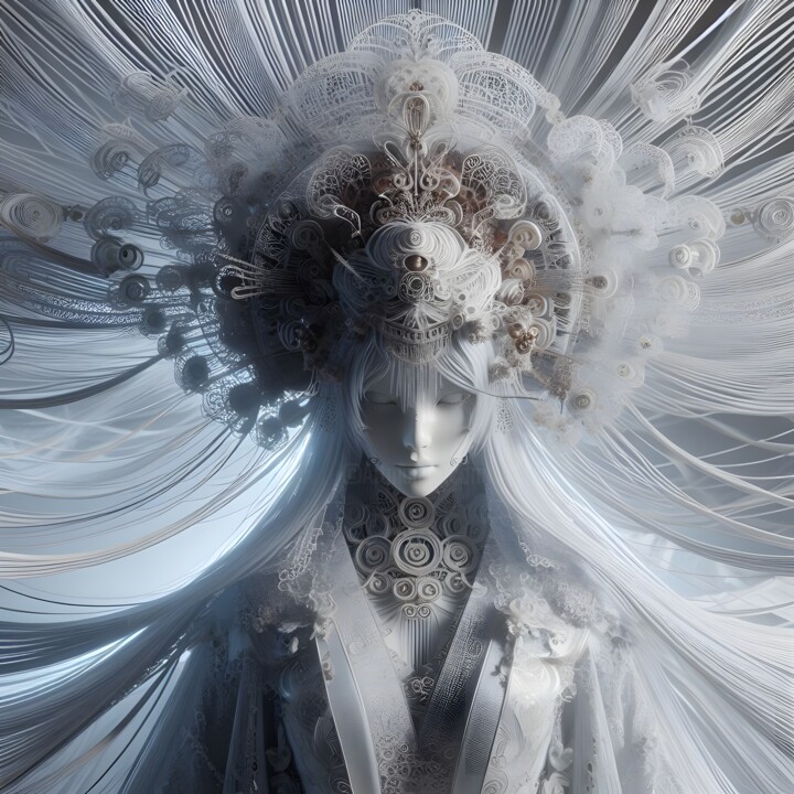 Portrait sculpture of a woman, marble and lace 数字艺术