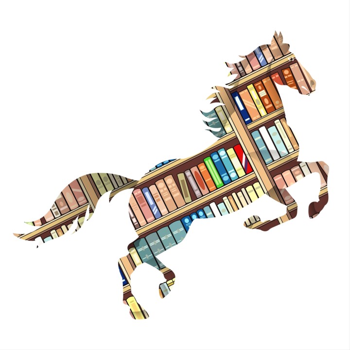 A silhouette of a galloping horse is creatively filled with 数字艺术