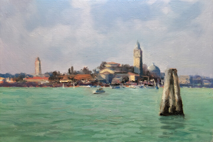 Ζωγραφική με τίτλο "Venise" από Pascal Giroud, Αυθεντικά έργα τέχνης, Λάδι Τοποθετήθηκε στο Ξύλινο πάνελ