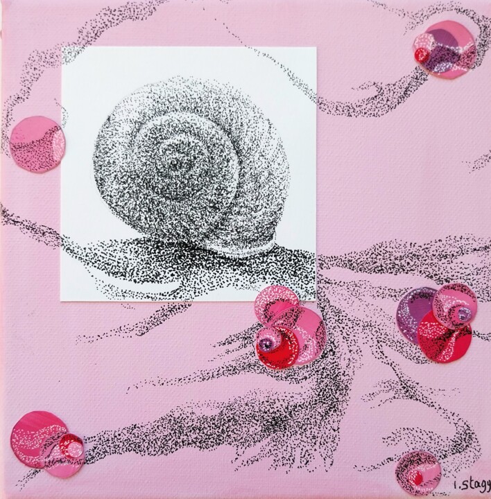 Collages titled "Gone on a snail tra…" by Isabelle Stagg, Original Artwork, Acrylic Mounted on Wood Stretcher frame