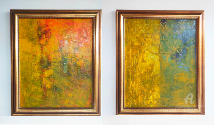 Painting titled "Summer evening" by Elena Nikolic, Original Artwork, Oil Mounted on Wood Stretcher frame