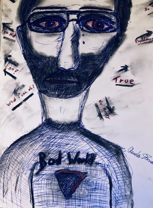 Drawing titled "Bad World" by Claudio Ferranti, Original Artwork, Charcoal