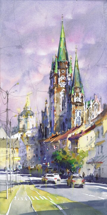 Ancient Architecture cityscape 绘画, 15.8x7.9 in