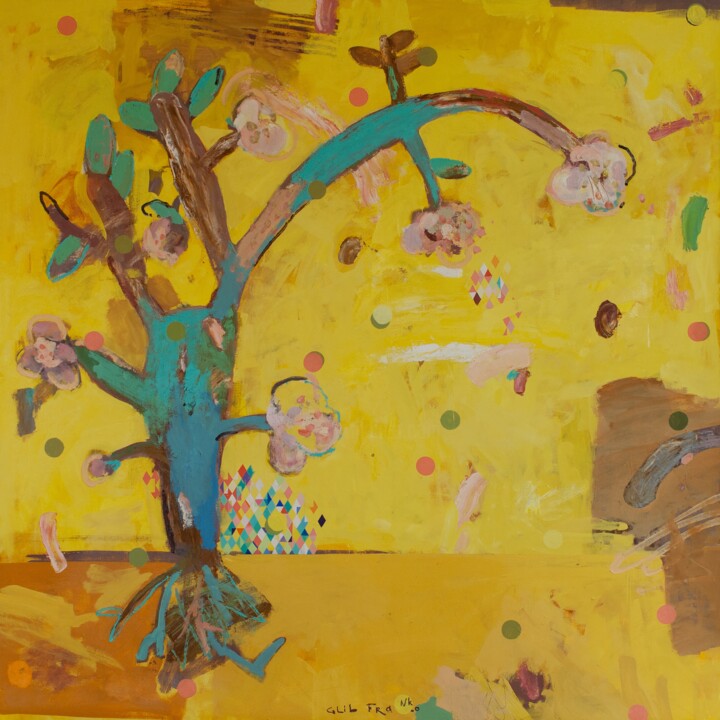 Painting titled "I've Got a Root" by Glib Franko, Original Artwork, Oil Mounted on Wood Stretcher frame