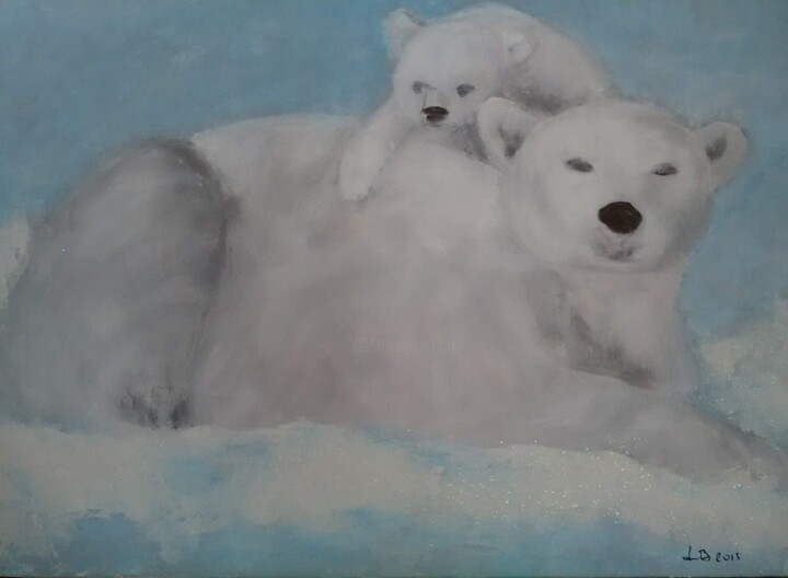 L' ourse et son ourson 绘画, 18.1x21.7 in