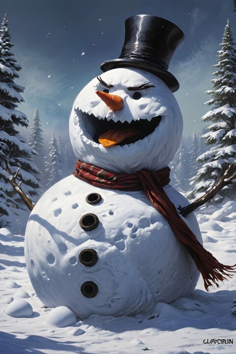 Der gruselige Schneemann im Winterwald 数字艺术