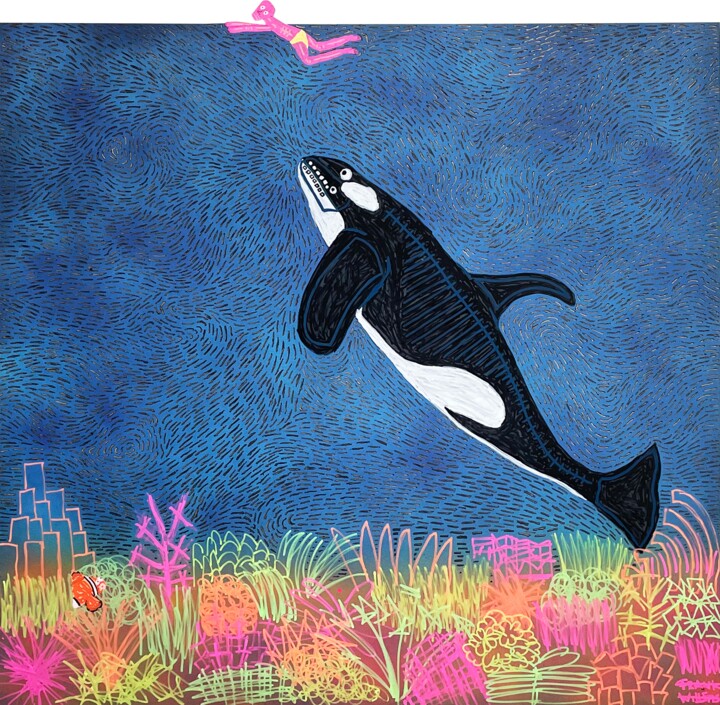 TROUBLES IN BLUE PARADISE – KILLER WHALE 绘画, 38.6x39.4 in