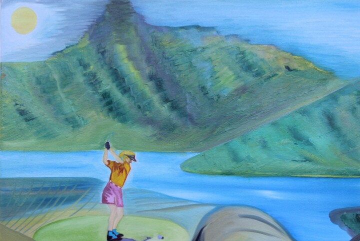 Golferin in der Morgensonne Painting, 19.7x23.6 in
