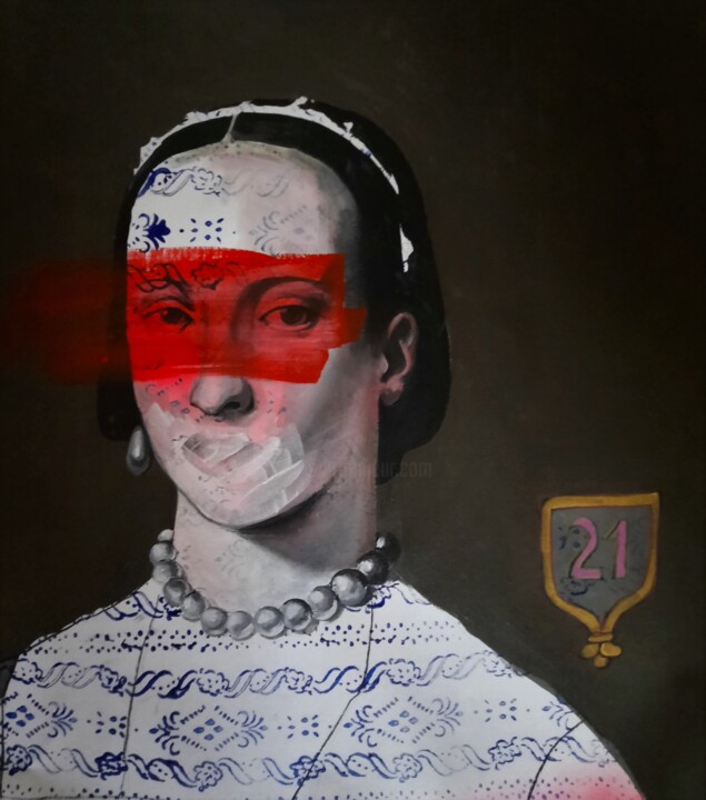 Girl with pearls 绘画, 27.6x23.6 in