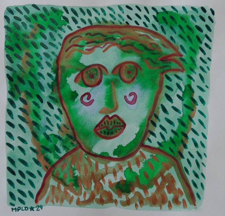 "L'homme cuivre" 绘画, 9.8x9.8 in