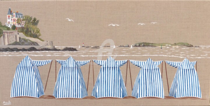 Painting titled "Dinard en été" by Armelle Cailly, Original Artwork, Acrylic Mounted on Wood Stretcher frame