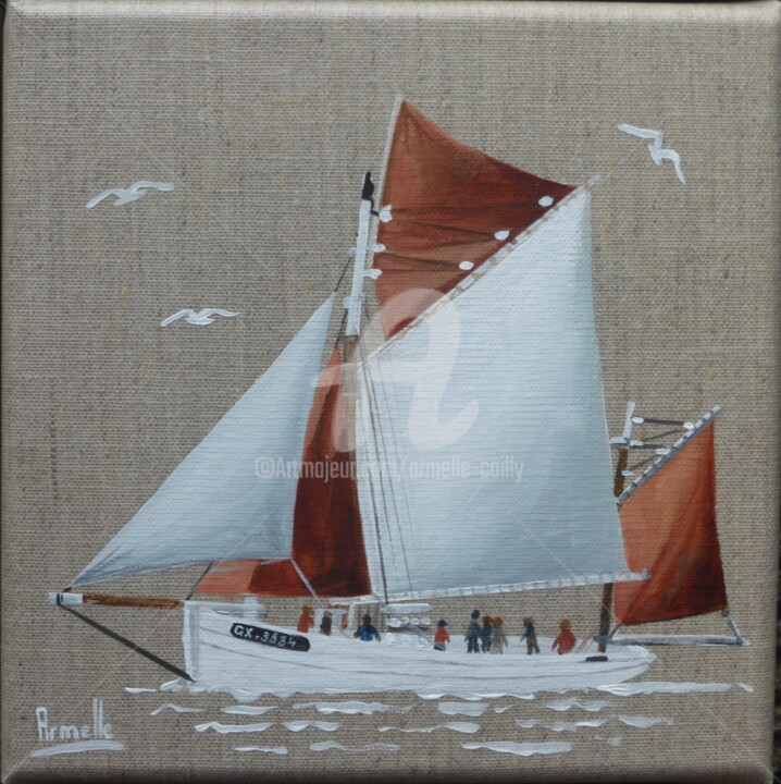 Painting titled "Thonier Biche 20x20" by Armelle Cailly, Original Artwork, Acrylic Mounted on Wood Stretcher frame