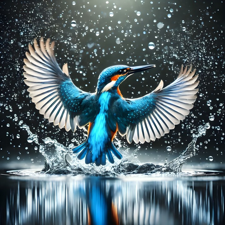 Eisvogel-aus-dem-Wasser-aufsteigend 数字艺术