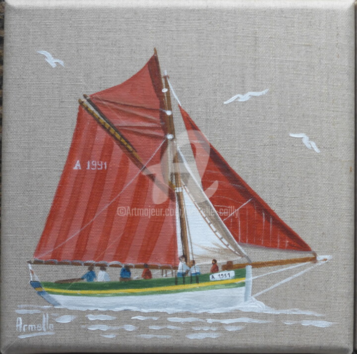 Painting titled "La cap Sizun" by Armelle Cailly, Original Artwork, Acrylic Mounted on Wood Stretcher frame