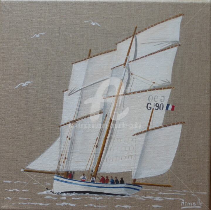 Painting titled "La Granvillaise 30x…" by Armelle Cailly, Original Artwork, Acrylic Mounted on Wood Stretcher frame