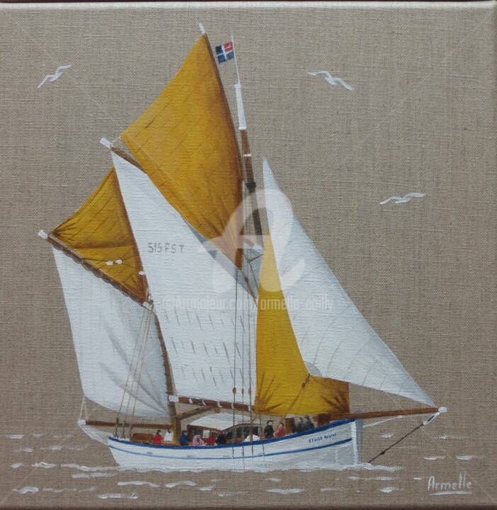 Painting titled "L'Etoile Molène 30x…" by Armelle Cailly, Original Artwork, Acrylic Mounted on Wood Stretcher frame