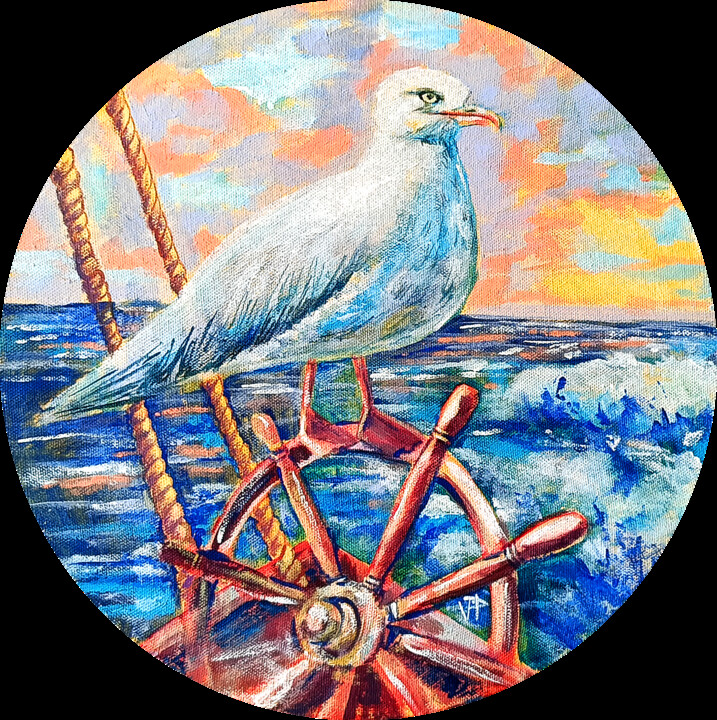 Painting titled "ON ТНЕ RIGHT COURSE" by Veronika Chernyshkova, Original Artwork, Acrylic Mounted on Wood Stretcher frame