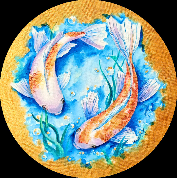 Painting titled "DOUBLE LUCK" by Veronika Chernyshkova, Original Artwork, Acrylic Mounted on Wood Stretcher frame
