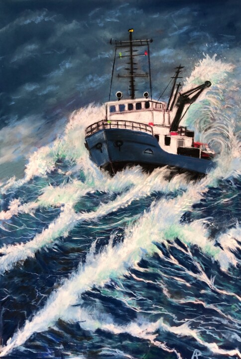 Tempête en mer du nord. Resim, 19,7x13,8 in