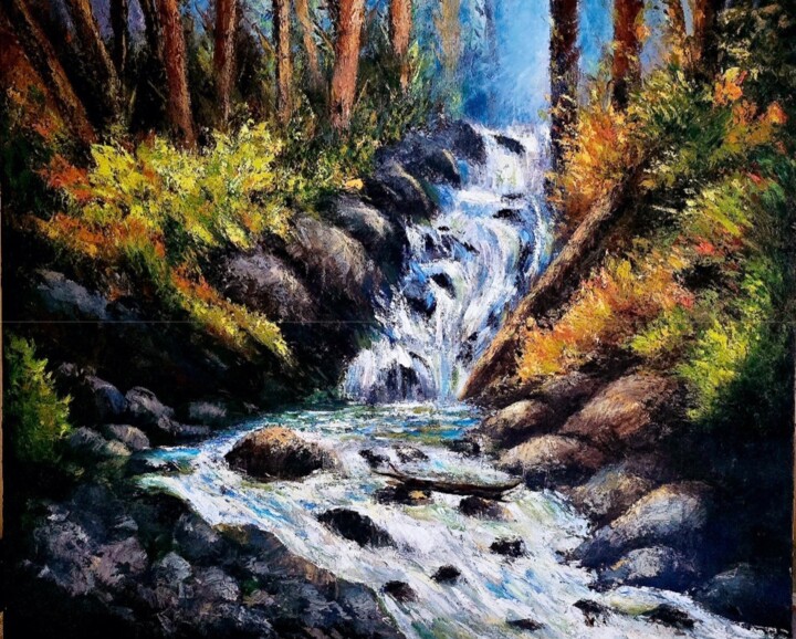 Painting titled "Waterfall" by Sangita Agarwal, Original Artwork, Acrylic