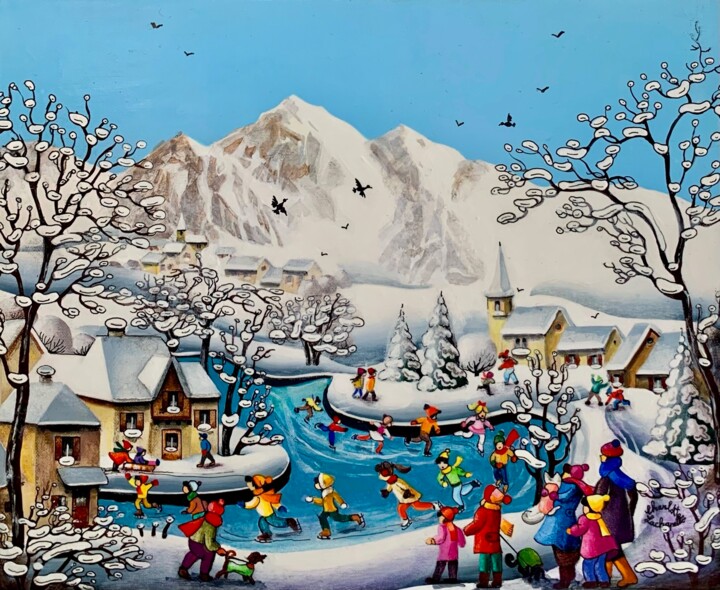 La course des patineurs 绘画, 8.7x10.6 in