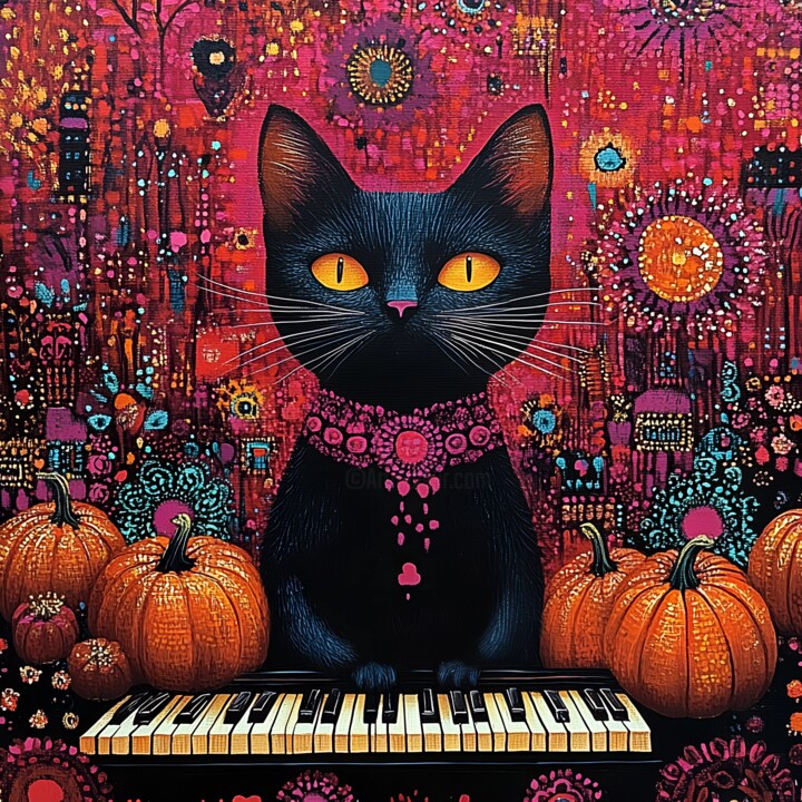 Black Cat Halloween Digital Painting 数字艺术