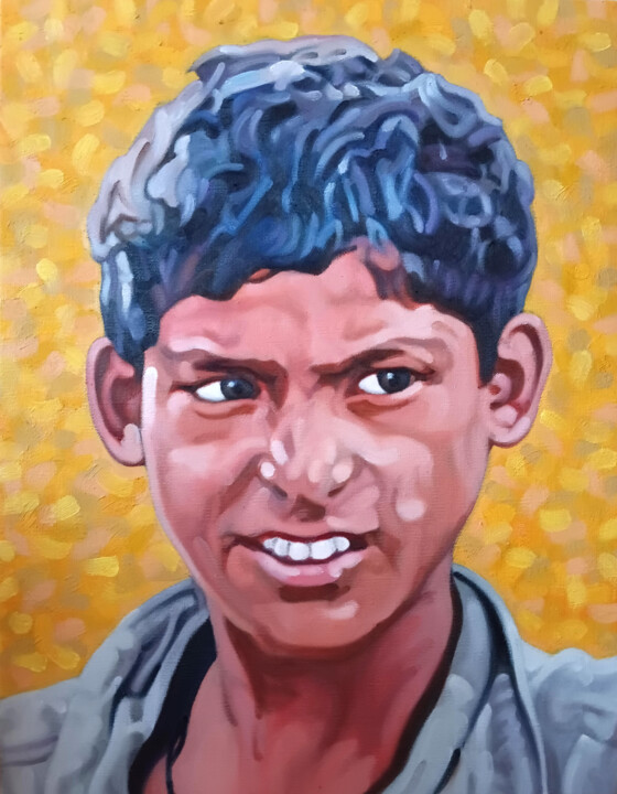 A Boy on summer day #2 Painting, 16.1x12.5 in