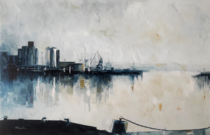 Peinture intitulée "Rade de Brest" par Nathalie Chapelain, Œuvre d'art originale, Huile Monté sur Châssis en bois