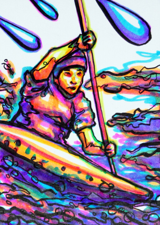 Drawing titled ""Canoë Kayak" Marjo…" by Nicolas Chambon (Crea-ture), Original Artwork, Ink Mounted on Cardboard