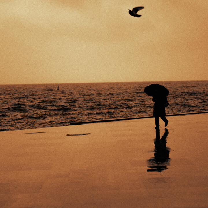 Rainy weather on the embankment. Fotografia, 11,8x11,8 in